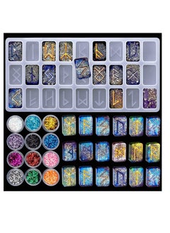 Y&D Rune Resin Mold, Symbol Letter Silicone DIY Word Molds, Crystal Epoxy Charm Mold with Sequins 12 Colors for Personalized Pendant Crafts Making Supplies  - Image 1