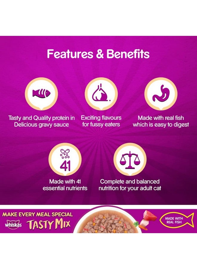 Whiskas ويكاس للبالغين (1+ سنة) مزيج لذيذ من طعام القطط الرطب مصنوع من سمك حقيقي، تونة مع كانيكا و جزر في صلصة - عبوة من 12 (70 جرام × 12) - Image 5