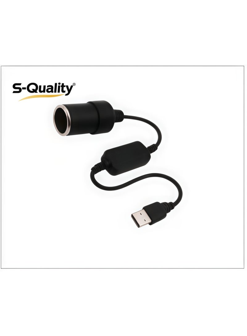 S-Quality USB A Male to 12V Car C*garette Lighter Socket Female Converter Cable Suitable for Converting Dash Cams Car Ambient Lights (Max 8W) - Image 1