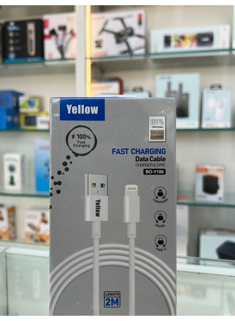 Yellow BO-Y106 Fast Charging Lightning Cable 2M - Image 1