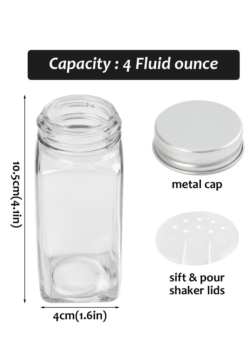 12 Piece Square Spice Jars Set, Glass Spice Jars 120ml, Spice Shaker,Spice Container Spice Storage with Shaker Insert, Labels, Funnel, Brush - Image 3