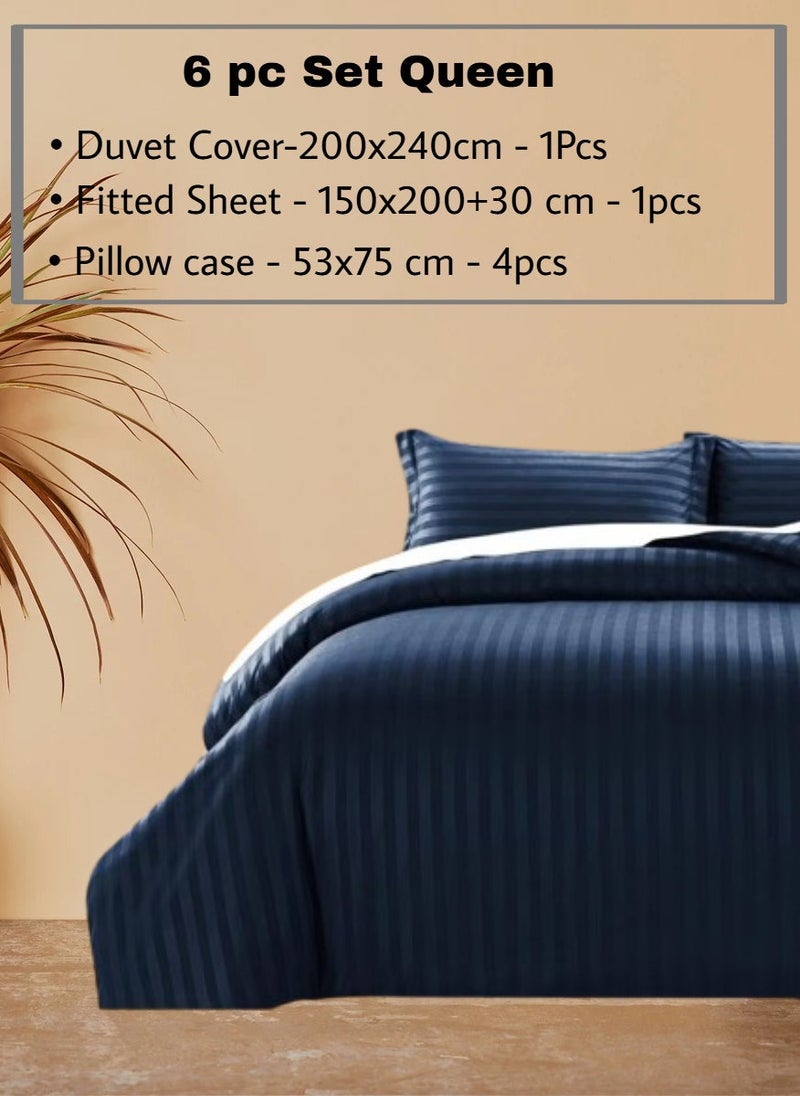 REDTOMMY طقم أغطية سرير كوين 6 قطع – غطاء لحاف (220x240 سم)، ملاءة مشدودة (150x200+30 سم) و 4 أغطية وسائد (53x75 سم)، اللون - أزرق داكن - Image 2