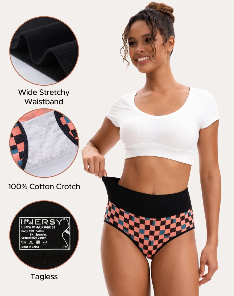 INNERSY Women's High Waisted Underwear Cotton Panties Regular & Plus Size 5-Pack(Chessboard,3X-Large) - Image 4