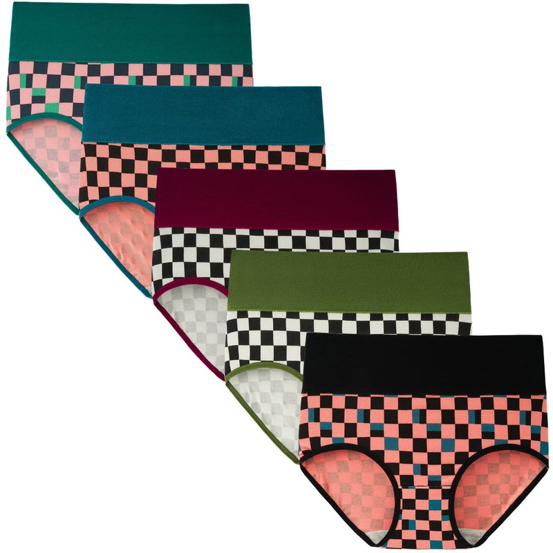INNERSY Women's High Waisted Underwear Cotton Panties Regular & Plus Size 5-Pack(Chessboard,3X-Large) - Image 1
