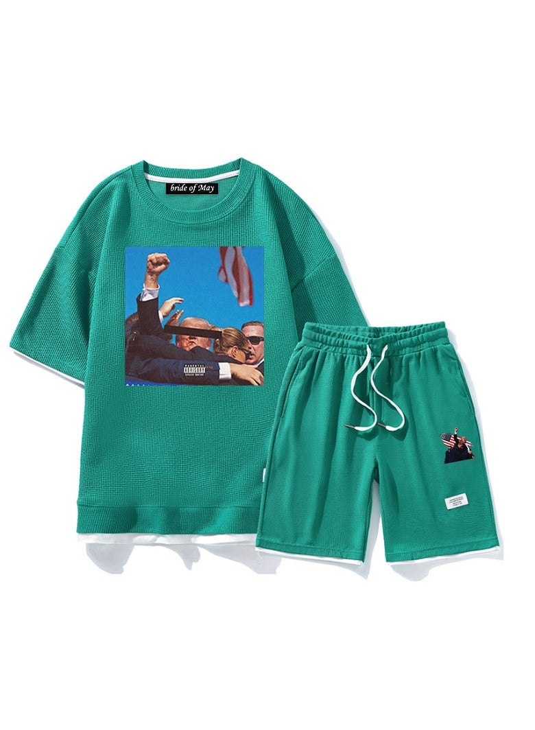 KUYING New Trump Print Short Sleeved Shorts Set - Image 1