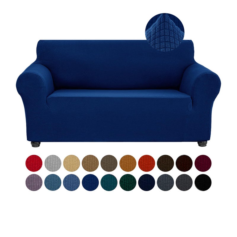 Joccun Stretch Loveseat Couch Cover 1Piece Sofa Cover for 2 Cushion Couch Spandex Jacquard Washable Furniture Protector Cover for Living RoomKidsPetsLoveseatClassic Blue