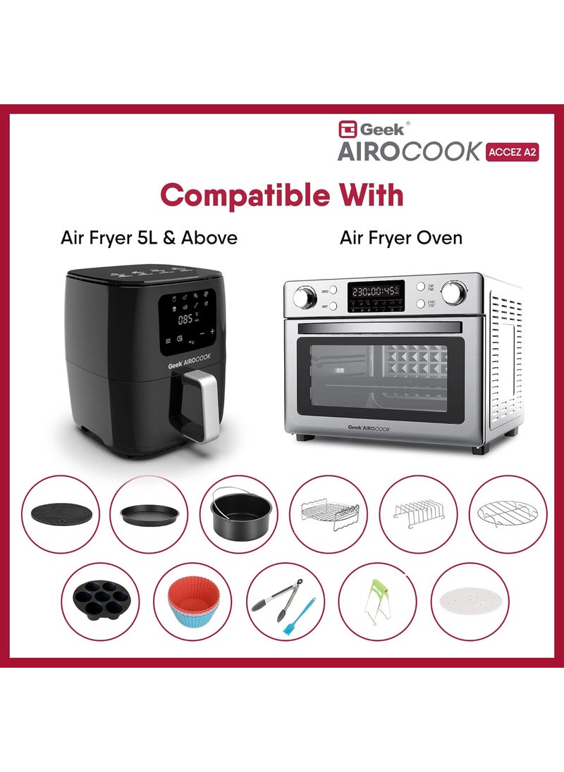 Geek Airocook Accez A2 Air Fryer Accessories Kit 12 Accessories for BakingSteamingBoilingPeelingWhisking Frosting compatible with Geek Airocook Air Fryer of 5L1423L25L30L Capacity