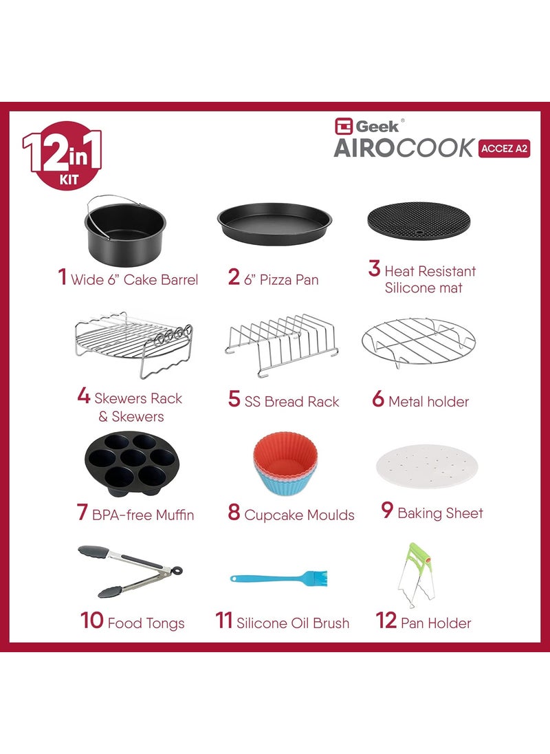 Geek Airocook Accez A2 Air Fryer Accessories Kit 12 Accessories for BakingSteamingBoilingPeelingWhisking Frosting compatible with Geek Airocook Air Fryer of 5L1423L25L30L Capacity