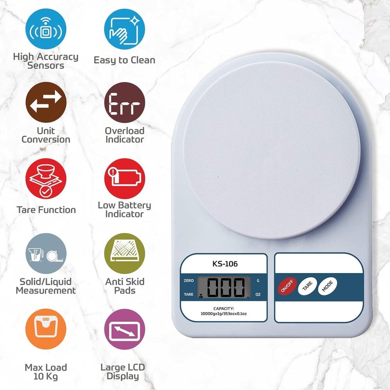 KITCY Kitchen Scale Multipurpose Portable Electronic Digital Weighing Scale Weight Machine With Back light LCD Display White Maximum capacity 10 kg - Image 3