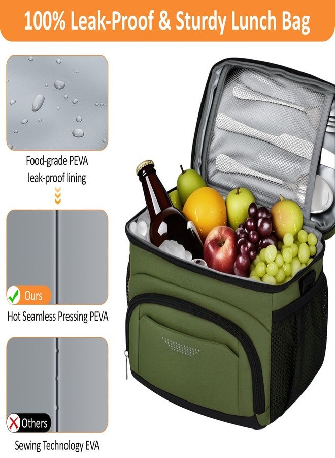 Vankor Insulated Lunch Bag for Men Women, Reusable Lunch Box Leakproof Cooler Lunch Tote Bag with Adjustable Shoulder Strap for Work Office Picnic Beach Travel, Green - Image 4