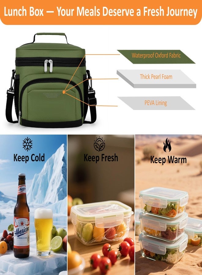 Vankor Insulated Lunch Bag for Men Women, Reusable Lunch Box Leakproof Cooler Lunch Tote Bag with Adjustable Shoulder Strap for Work Office Picnic Beach Travel, Green - Image 2