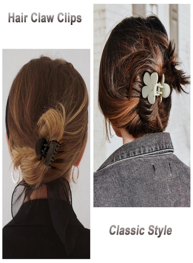 Plenteous مشابك شعر مزينة بالزهور للنساء - مشابك شعر سميكة مزدوجة الصفوف غير لامعة ذات قبضة قوية، مشابك متوسطة الحجم 1.6 بوصة ومشابك شعر زهرية لطيفة 1.5 بوصة للشعر الخفيف - مجموعة من 8 قطع متعددة الألوان - Image 4