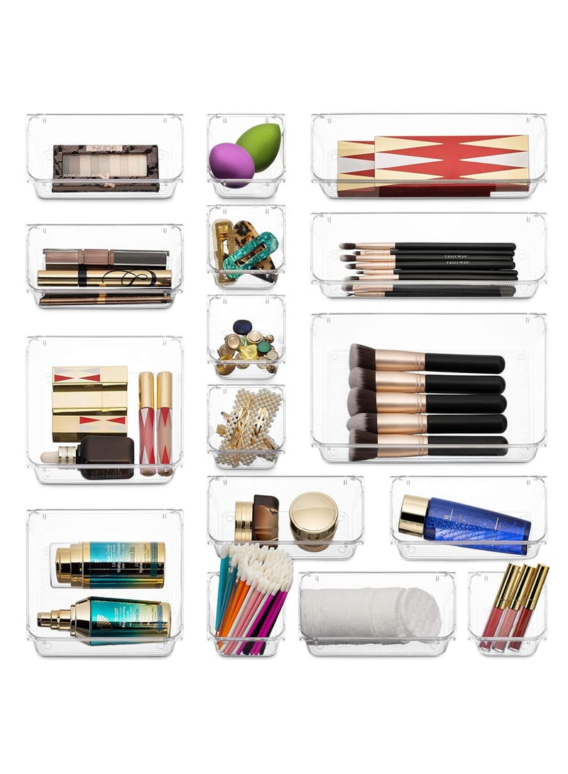 16 قطعة مجموعة منظّمات درج منزلية بمواصفات الهلال بنقش مخطط، صناديق تخزين بلاستيكية شفافة بخمسة مقاسات لإكسسوارات العباءة وهدايا العيد وتنظيم المنزل السعودي - Image 5