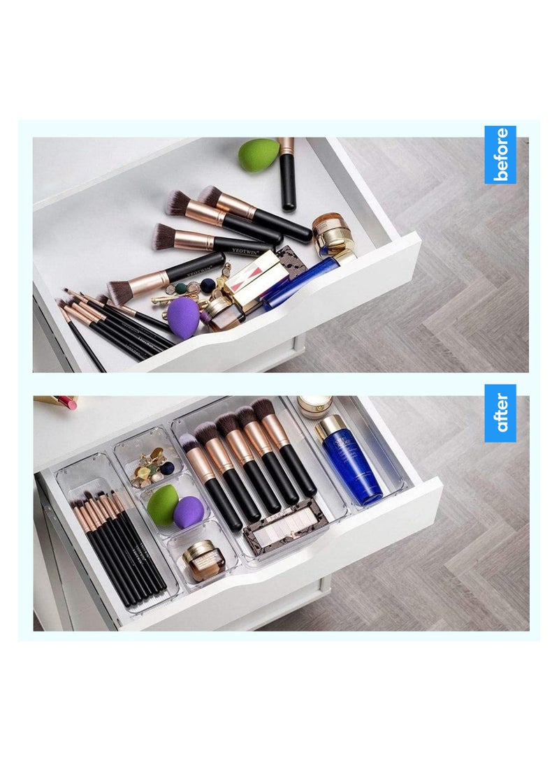 16 قطعة مجموعة منظّمات درج منزلية بمواصفات الهلال بنقش مخطط، صناديق تخزين بلاستيكية شفافة بخمسة مقاسات لإكسسوارات العباءة وهدايا العيد وتنظيم المنزل السعودي - Image 4