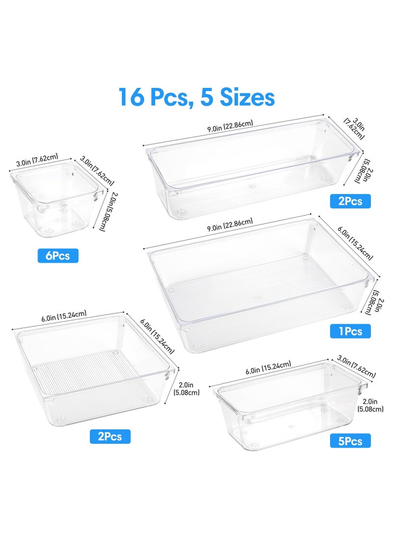 16 قطعة مجموعة منظّمات درج منزلية بمواصفات الهلال بنقش مخطط، صناديق تخزين بلاستيكية شفافة بخمسة مقاسات لإكسسوارات العباءة وهدايا العيد وتنظيم المنزل السعودي - Image 2