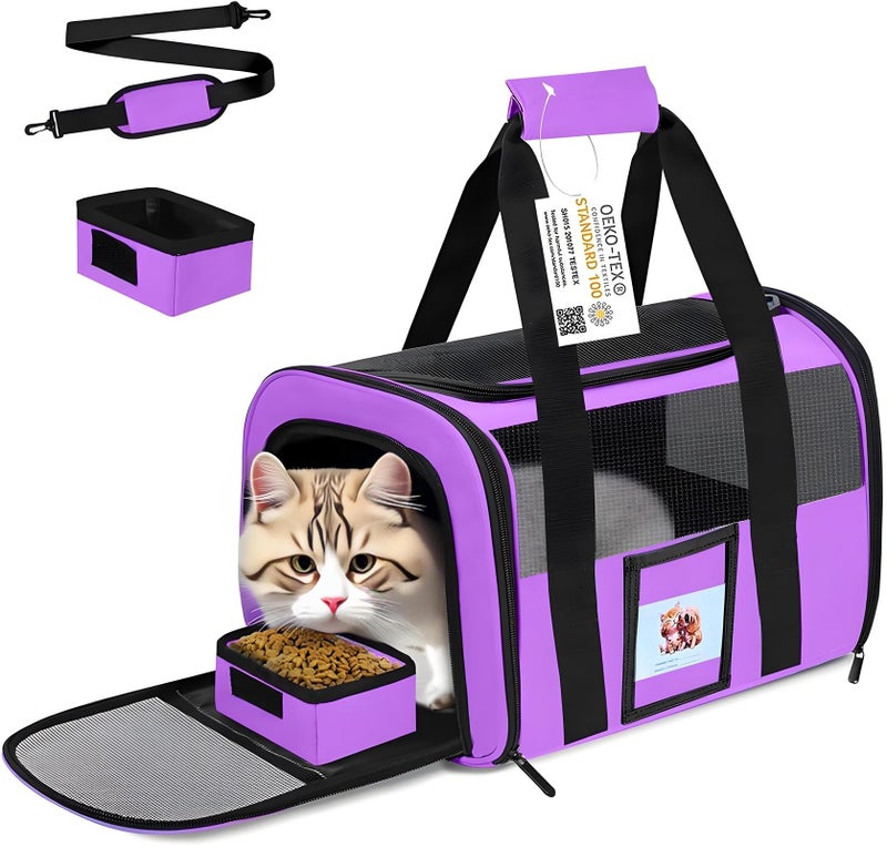 SECLATO Cat Carrier Pet Carriers Airline Approved for Small Dogs Kitten Carrier for Small Medium Animals Under 15lb, Collapsible Soft Sided Travel Carrier, Purple - Image 1