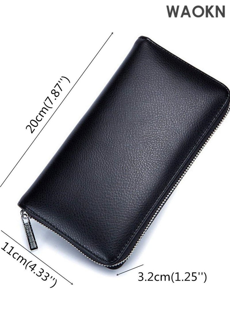 WAOKN Men's Wallets Men Wallet Genuine Leather Passport Long Large Capacity or Multi Function Card Holder Long Leather RFID Blocking Accordion Wallet Zip Organizer 36 Slots Unisex Wallets(Black) - Image 3
