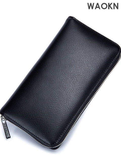 Men's Wallets Men Wallet Genuine Leather Passport Long Large Capacity or Multi Function Card Holder Long Leather RFID Blocking Accordion Wallet Zip Organizer 36 Slots Unisex Wallets(Black)