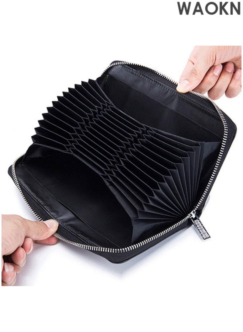 WAOKN Men's Wallets Men Wallet Genuine Leather Passport Long Large Capacity or Multi Function Card Holder Long Leather RFID Blocking Accordion Wallet Zip Organizer 36 Slots Unisex Wallets(Black) - Image 2