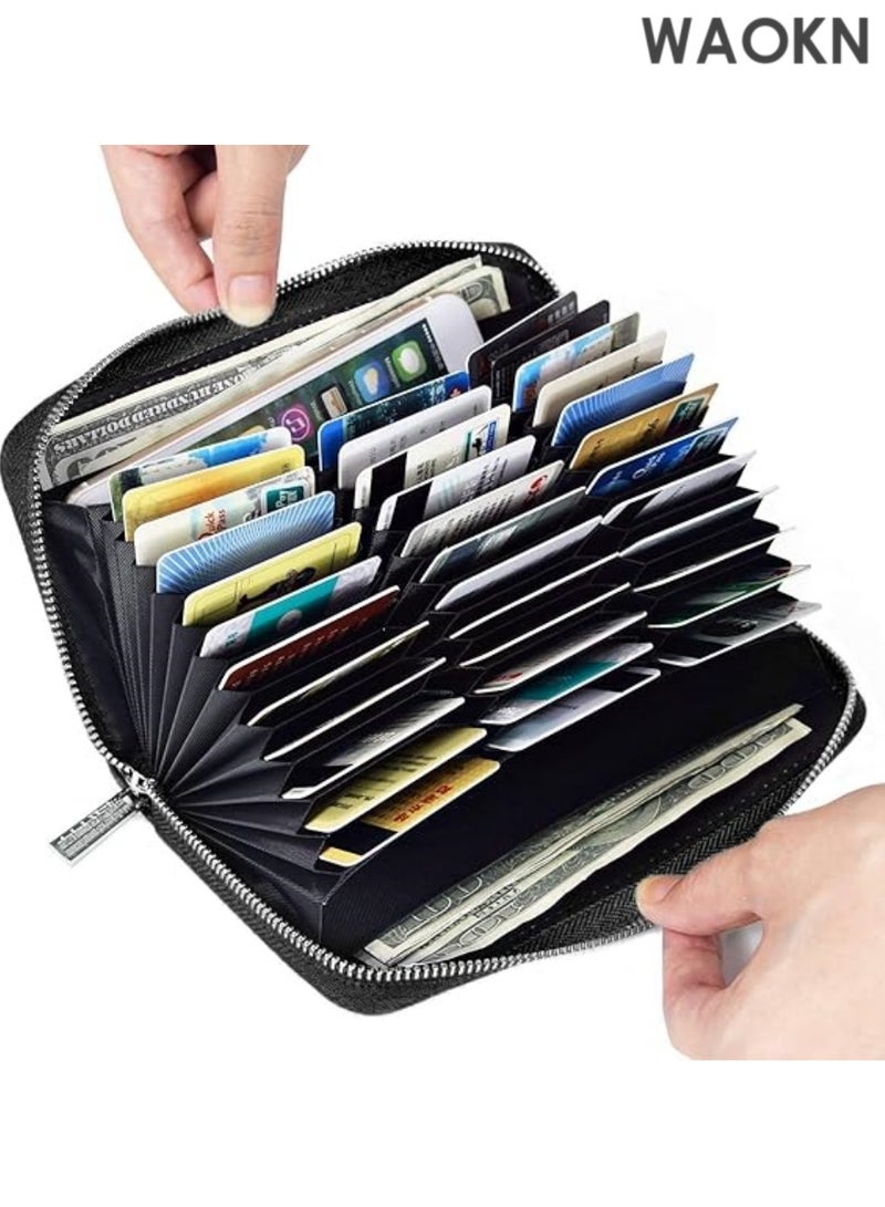 WAOKN Men's Wallets Men Wallet Genuine Leather Passport Long Large Capacity or Multi Function Card Holder Long Leather RFID Blocking Accordion Wallet Zip Organizer 36 Slots Unisex Wallets(Black) - Image 5