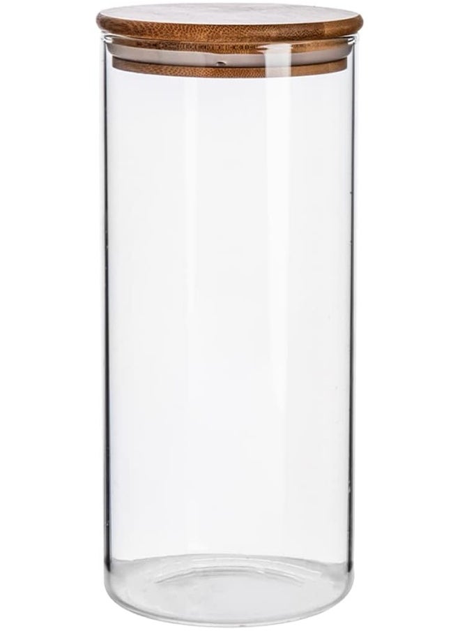 Vague Vague Borosilicate Glass Jar with Bamboo Lid, 1.5 Litre Capacity  - Image 1