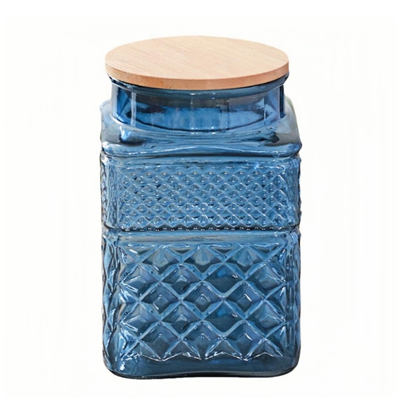 Square Glass Canister 61oz Candy Jar with Lid Glass Food Storage Containers for Ground Coffee Tea Sugar Decorative Mason Jar Cookie Jars Blue