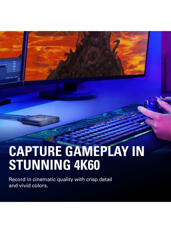 إلجاتو 4K S – بطاقة التقاط خارجية لجهاز PS5، Xbox Series X/S، Switch 2، PC، Mac، iPad | 4K60، 1440p120، أو 1080p240 تمرير والتقاط، HDR10، VRR، USB-C، زمن تأخير قريب من الصفر - Image 3