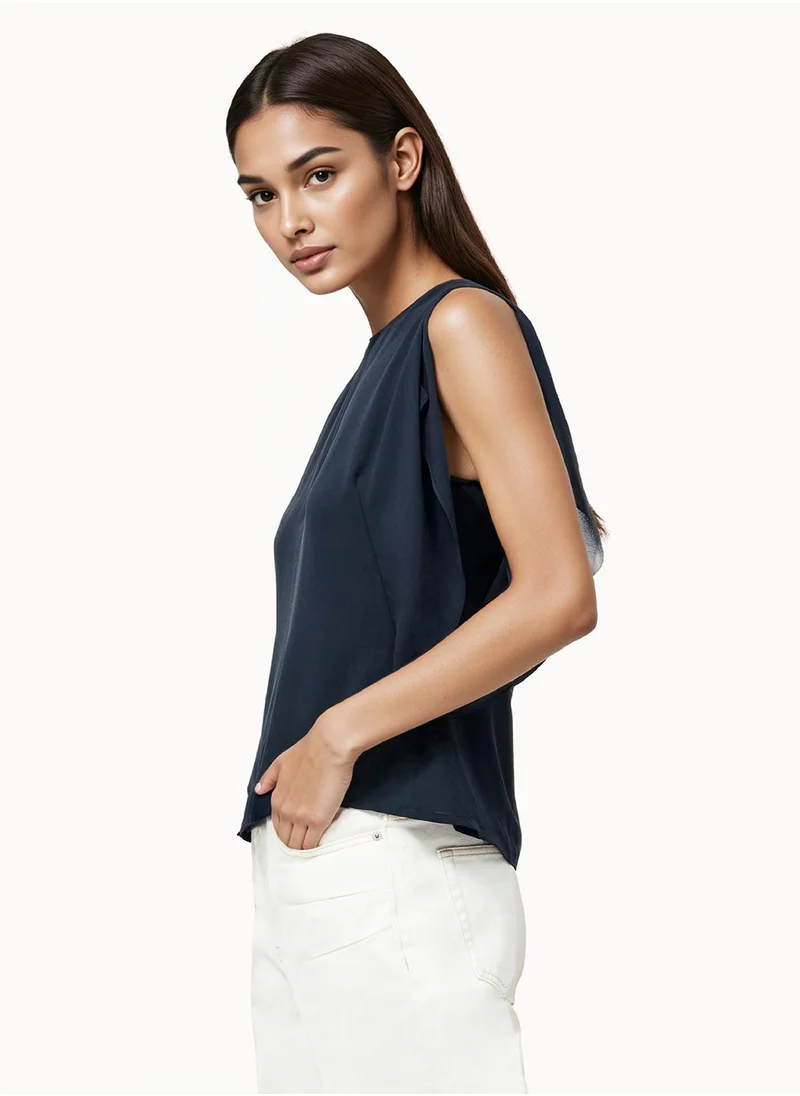 فرنش كونكشن Plain/Basic Regular Polyester High Neck Blouse