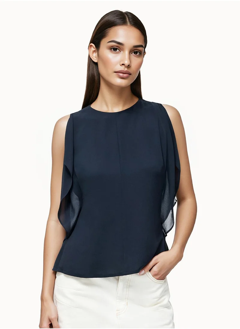 فرنش كونكشن Plain/Basic Regular Polyester High Neck Blouse