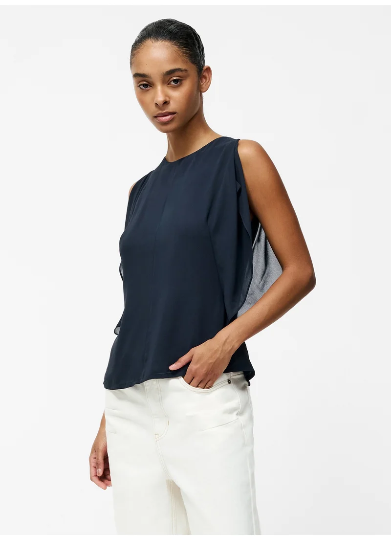 فرنش كونكشن Plain/Basic Regular Polyester High Neck Blouse
