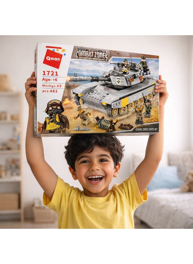 Qman Combat Zones Tactical Tank Building Set with 5 Minifigures | 482 Pieces | Military Battle Tank Toy for Kids 6+ - Image 4