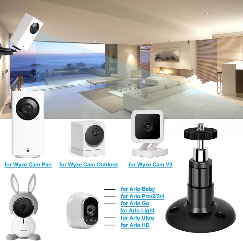 FASTSNAIL Wall Mount Compatible with Wyze Cam Pan & Wyze Cam V3/Ring Camera, Adjustable Indoor Outdoor Mount for Wyze Cam Pan, Wyze Cam Outdoor, Wyze Cam V3/ArloPro/2/3/4/5//Ultra/Ultra 2 Pack Black - Image 3