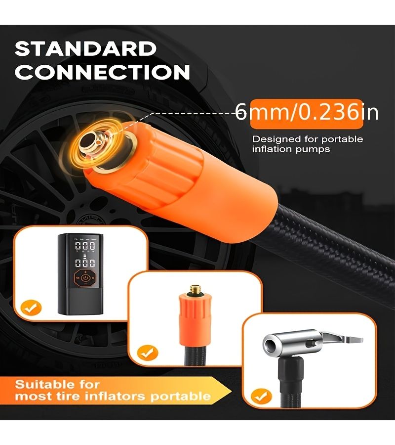 1 X 50cm 19.69 Inch M6 Universal Tire Inflatable Hose With Woven Synthetic Rubber Enhanced High Temperature Sleeve Twist Lock Adapter For Bicycle Motorcycle Car Tire Pump Extension - Image 2