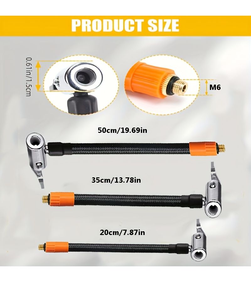 1 X 50cm 19.69 Inch M6 Universal Tire Inflatable Hose With Woven Synthetic Rubber Enhanced High Temperature Sleeve Twist Lock Adapter For Bicycle Motorcycle Car Tire Pump Extension - Image 4