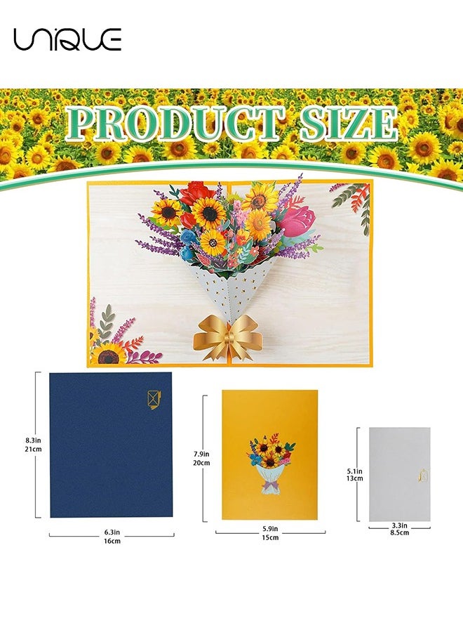 Unique Sunflower Flower Bouquet Pop Up Cards, Birthday Flower Card, Get Well Soon Card Pop Up Greeting Card with Envelope and Note Card, 3D Forever Bouquet Pop Up Cards Gifts for Women Mom Friends Female  - Image 2