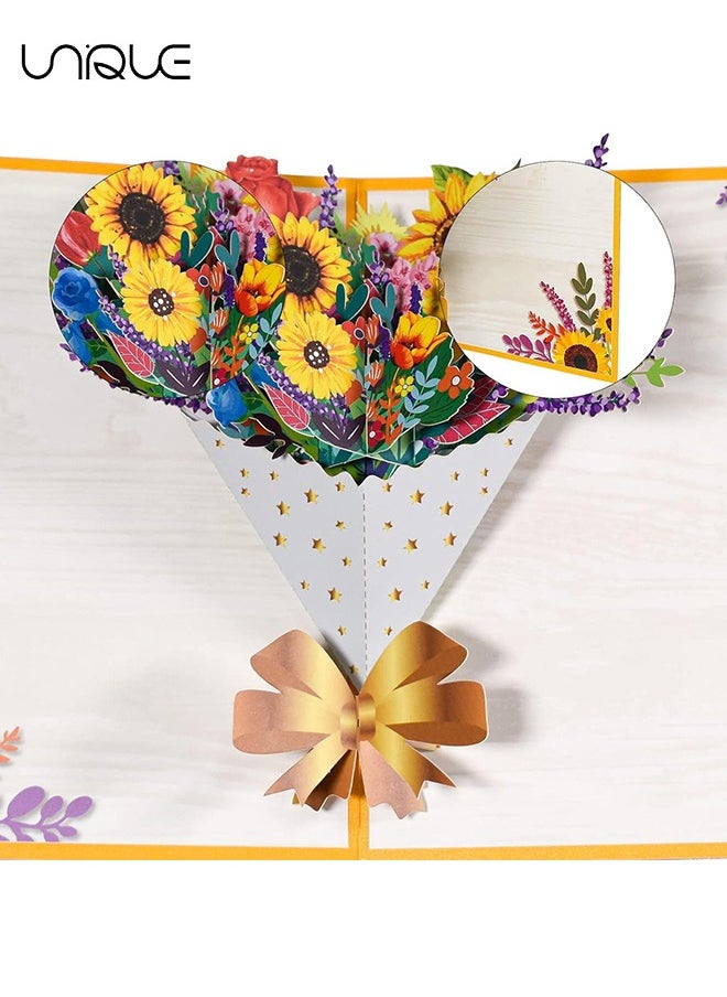 Unique Sunflower Flower Bouquet Pop Up Cards, Birthday Flower Card, Get Well Soon Card Pop Up Greeting Card with Envelope and Note Card, 3D Forever Bouquet Pop Up Cards Gifts for Women Mom Friends Female  - Image 3