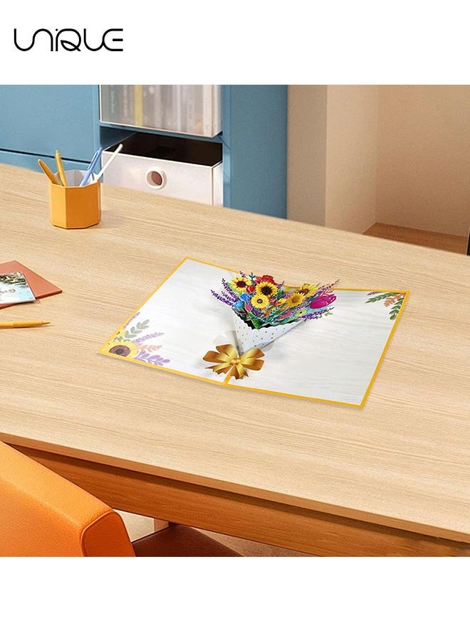 Unique Sunflower Flower Bouquet Pop Up Cards, Birthday Flower Card, Get Well Soon Card Pop Up Greeting Card with Envelope and Note Card, 3D Forever Bouquet Pop Up Cards Gifts for Women Mom Friends Female  - Image 4