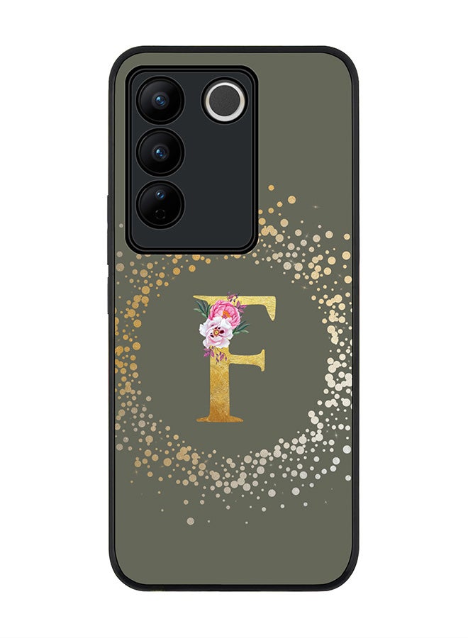 Stylizedd Case for Vivo V27 / Vivo V27 Pro / Vivo S16, Slim fit Flexible Cover - Custom Monogram Initial Letter Floral Pattern Alphabet - F (Olive Green) - Image 1