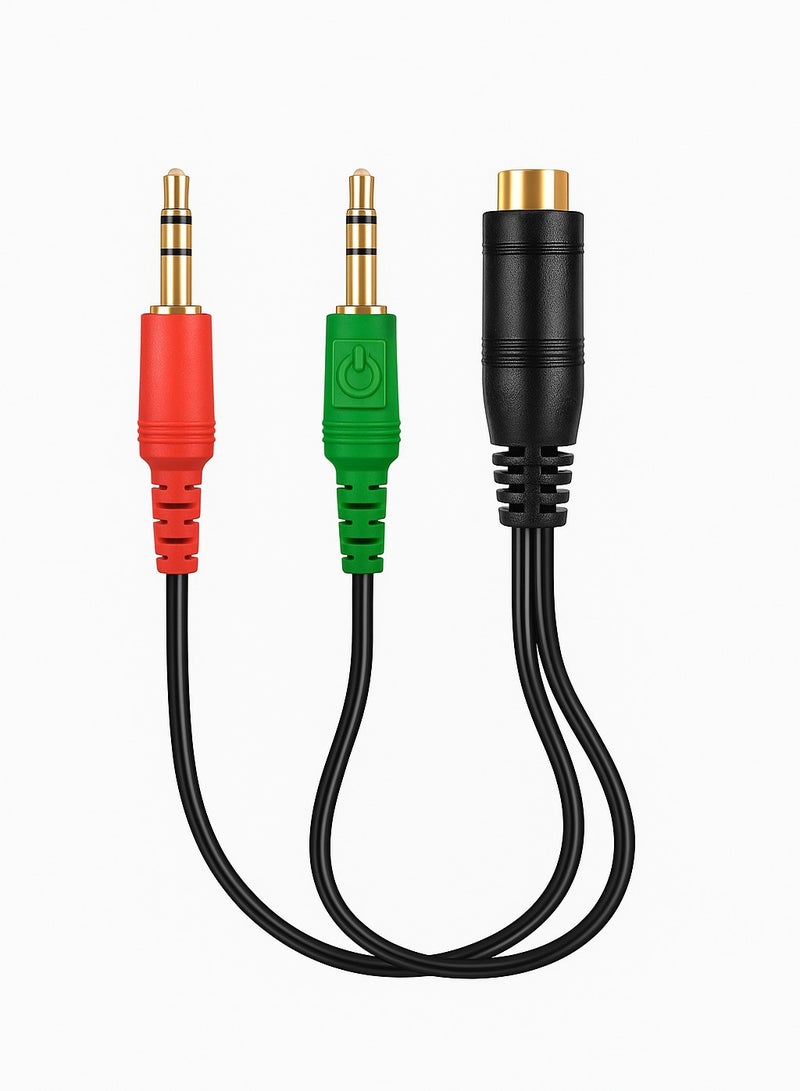 2-in-1 3.5mm Female to Dual 3.5mm Male Audio Adapter (Headphone + Microphone) – Y Shape, Compatible with PC & Laptop, Black  - Image 1