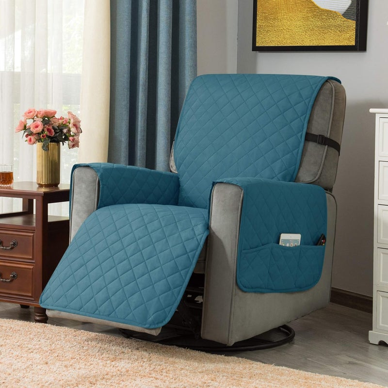 Ouka Recliner Cover for Dogs Seat Width to 28 Inch Reversible Fabric Small Chair Sofa Protector with Elastic Straps NonSlip Armchair Cover for Pets and KidsLargeBlue Green - Image 2