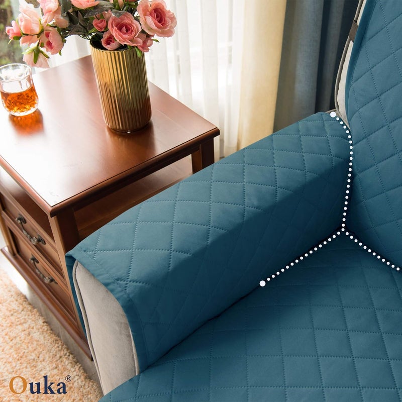 Ouka Recliner Cover for Dogs Seat Width to 28 Inch Reversible Fabric Small Chair Sofa Protector with Elastic Straps NonSlip Armchair Cover for Pets and KidsLargeBlue Green - Image 5