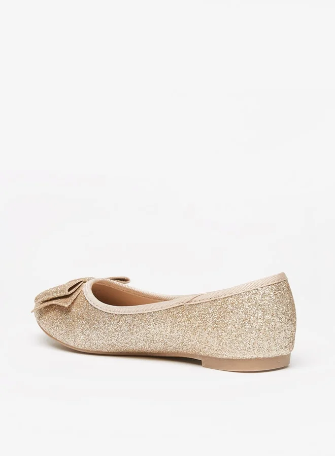 فلورا بيلا من شو إكسبرس Girl's Glitter Slip-On Round Toe Ballerina Shoes with Bow Accent