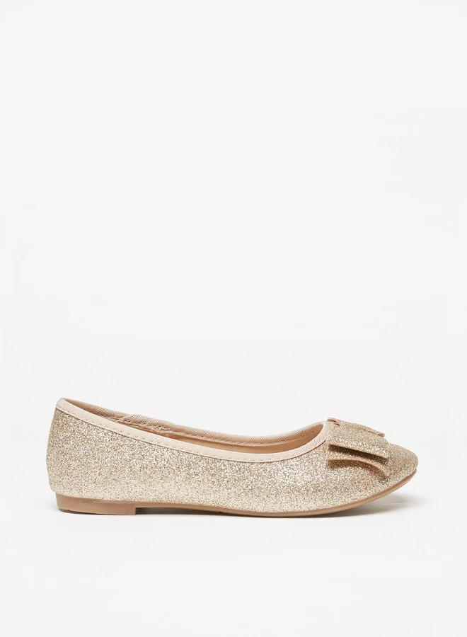 فلورا بيلا من شو إكسبرس Girl's Glitter Slip-On Round Toe Ballerina Shoes with Bow Accent