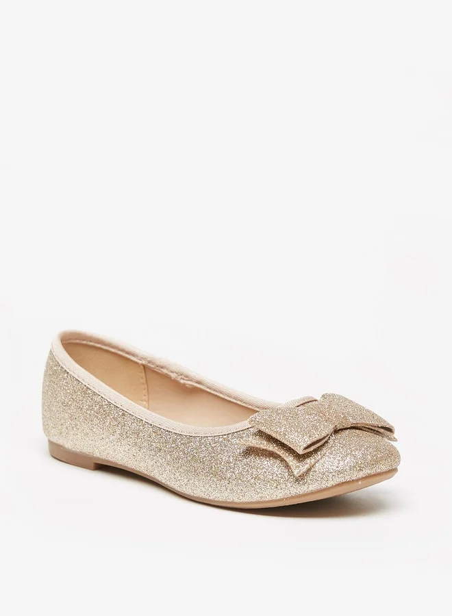 فلورا بيلا من شو إكسبرس Girl's Glitter Slip-On Round Toe Ballerina Shoes with Bow Accent