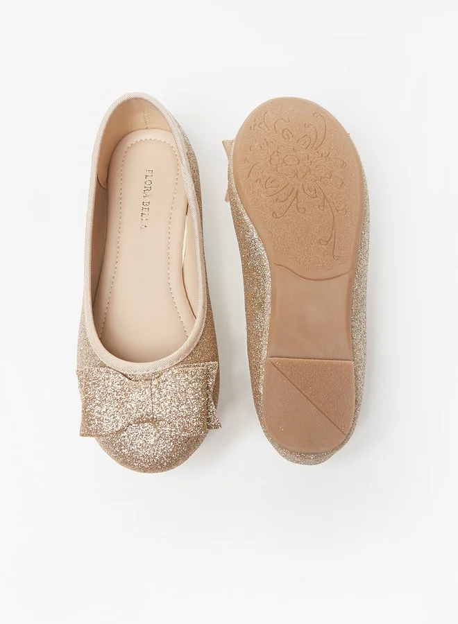 فلورا بيلا من شو إكسبرس Girl's Glitter Slip-On Round Toe Ballerina Shoes with Bow Accent