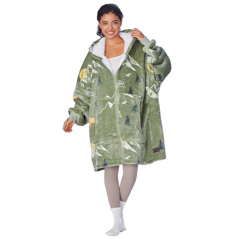 Catalonia Green Camping Zip Up Blanket Hoodie Sweatshirt Oversized Sherpa Pullover Jacket Coat for Men Women Comfortable Gift for Her