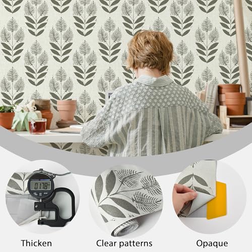 Naphite Tulip Floral Peel and Stick Wallpaper Vintage Leaf Contact Paper for Cabinet Drawer Boho Contact Paper Self Adhesive Wallpaper for Bathroom Farmhouse Retro Flower Wall Decor 17.3inW 78.7inL - Image 3