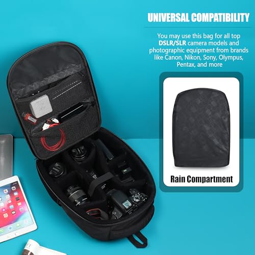 GadgetBite Camera Bag Hardshell Water Resistant Professional Camera Backpack with Rain Cover Customizable Shockproof Lens Pockets for DSLR Go Pro Canon Nikon Sony Cameras Accessories - Grey - Image 4