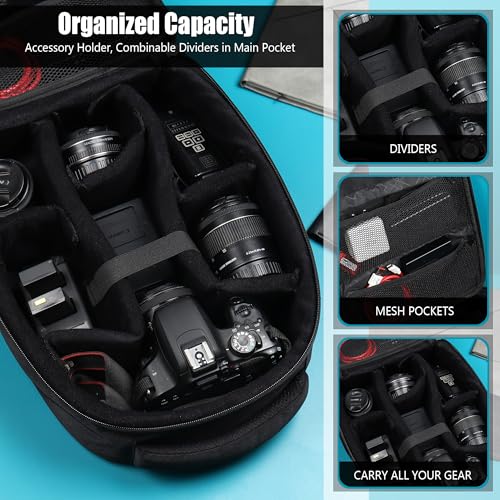 GadgetBite Camera Bag Hardshell Water Resistant Professional Camera Backpack with Rain Cover Customizable Shockproof Lens Pockets for DSLR Go Pro Canon Nikon Sony Cameras Accessories - Grey - Image 2