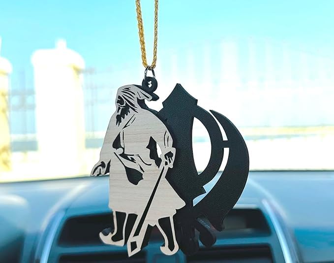 TEYRAH Baba Deep Singh ji and Khanda Fusion Punjabi Car Hanging Accessory Made of Wood Car Accessories, Rear View Mirror Car Hanging Punjabi Sikh Hanging Ornament (Baba Deep Singh Ji Black Khanda) - Image 1